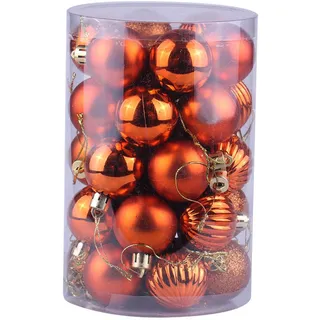 34pcs Weihnachtskugeln Christbaumkugeln Kunststoff Ornamente Weihnachtsbaumkugeln Matt, Glitzer Weihnachtskugeln mit Schnur zum Aufhängen für Christbaumschmuck & Weihnachtdeko (Orange)