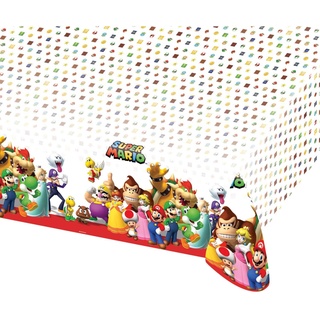 Amscan 9901539 - Tischdecke Super Mario, Größe 120 x 180 cm, Kunststoff, wasserabweisend, Luigi, Prinzessin, Super Mario World, Geburtstag, Mottoparty