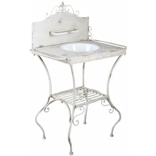 PALAZZO INT Landhaus-Flair für Bad & Garten! Der Nostalgie-Waschtisch „Maison Shabby Chic“ mit Emaille-Schüssel & Handtuchhaltern ist EIN stilvoller Vintage-Blickfang. H 113 × 80 × 71 × 49 cm