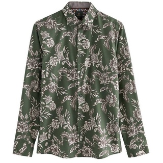 Next Langarmhemd Bedrucktes Hemd mit Besatz im Slim Fit (1-tlg) grün L