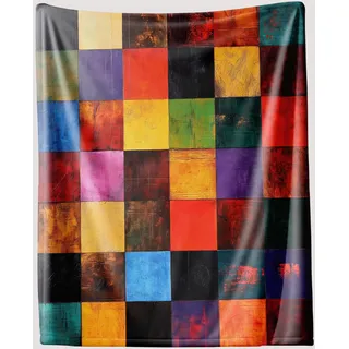 Pggong Gitter Patchwork Kuscheldecke Flauschig 130x150 cm, Bunt Kariert Muster Decke, Weiche Flanell Couchdecke, Graffiti Hippie Kuscheldecke Waschbar Sofadecke Kuschelig für Bett Sofa