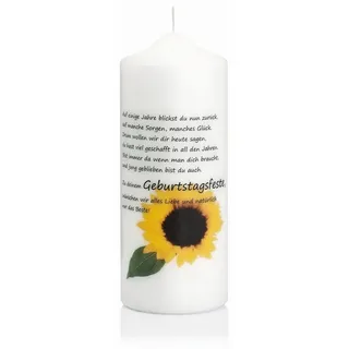 INNA-Glas Stumpenkerze Spruchkerze MADDEN, verziert, weiß-gelb, 20cm, Ø7,8cm bunt