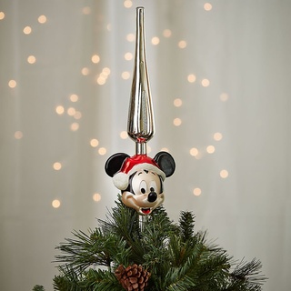 Disney Weihnachtsbaumspitze aus Glas, Motiv: Weihnachtsmann und Micky Maus