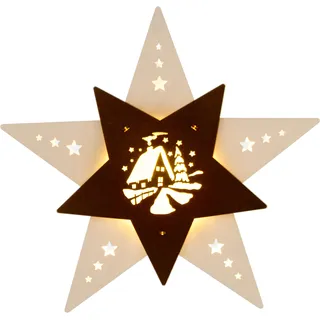weigla - Fensterbild original Erzgebirge Stern Waldhütte I Weihnachtsdeko Fenster I 1 LED Lampe I 0,8 W, E14 I Fensterbild Weihnachten I Weihnachtsbeleuchtung Holz I Fensterdeko hängend