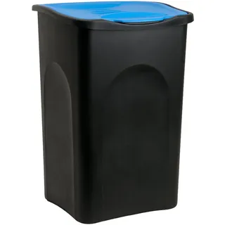 Stefanplast Mülleimer mit Deckel 50L | für Küche & Büro, Biomüll, Gelber Sack, Mülltrennung, Schwarz Blau, Einfache Reinigung, Recycling, Abfalleimer,