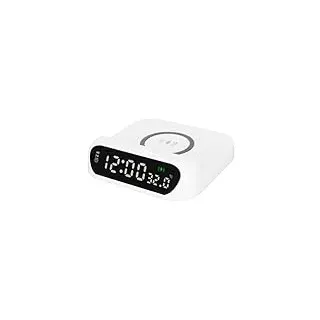 VBESTLIFE Wecker mit Kabellosem Ladegerät, Sicherer, Stabiler Digitaler Wecker, Ladestation, Multifunktional für das Büro (White)