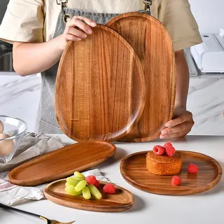 Ovales Holztablett, handgefertigt, massives Akazienholz, ovale Platten, für Lebensmittelhalter/Grill, zum Servieren von Käse, Sushi, Urlaubssnacks und mehr (44 x 27 cm)