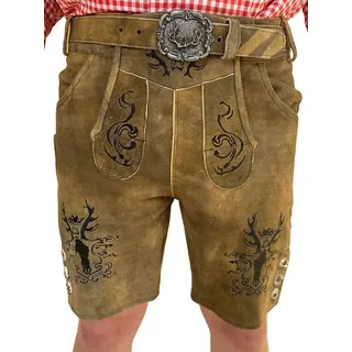 Dretaild Trachtenhose Premium Herren Lederhose Ziegenleder kurz mit braun 46