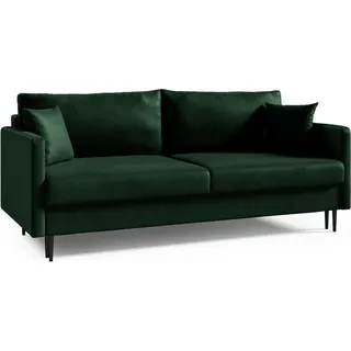 LIKMA 3 Sitzer Sofa Mara 209 cm mit Schlaffunktion und Bettzeugbehälter, Velvet Schlafsofa mit Bettkasten, Moderne Couch, Sofagarnituren, Bettsofa... - Grün