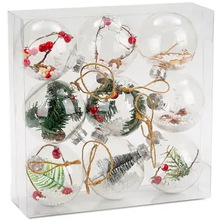 BRUBAKER Weihnachtsbaumkugel Christbaumkugel Set aus Acryl (9 St), Baumkugel Set mit Juteaufhängern, befüllte Weihnachtskugeln bunt