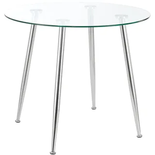 Helloshop26 - Runder Esstisch aus gehärtetem Glas und Stahl 75 x 87 cm transparentes Chrom 03_0008706