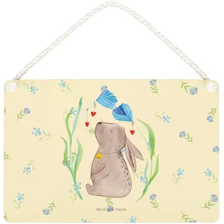 Mr. & Mrs. Panda Schild Hase Blume DIN A6 - Geschenk, Ostern, Geburt, Geburtstag, Türschild, Schwangerschaft, holzbild, Holzschild, Taufe, kleine aufmerksamkeit, wandtafel, Kaninchen