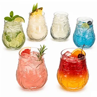6er Set Tiki Cocktailgläser 47cl aus Glas mit Relief - 1003165