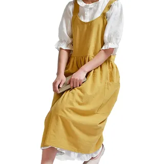 Baumwolle Leinen Schürze Haus Garten Küche Floristen Shop Overalls Kunst Malerei Pinafore Kleid Vintage Square Schürze Pinafore Kleid für Frauen