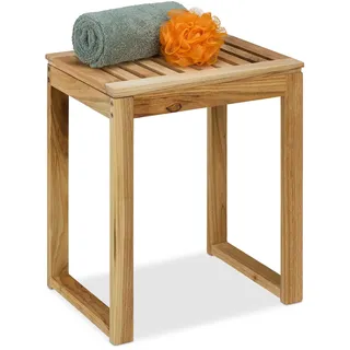 Relaxdays Hocker Holz, HxBxT: 46 x 40 x 30 cm, bis 80 kg, Sitzhocker Bad, Beistelltisch Wohnzimmer, Blumenhocker, Natur