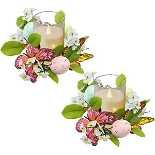 Kerzenring Osterkranz Osterdeko Kerzenkranz für Stabkerzen Osterkerzenringe Kränze Ostereier Kerzenringe Osterkerzenkranz Künstliche Blumenkränze Kerzenkränze Osterkerzenring Ostern Tischdeko (2PCS C)