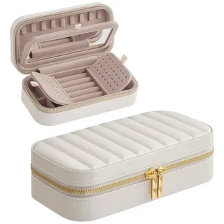 SONGMICS HOME Schmuckkasten Reise, Schmuckbox klein, PU mit Nähten, Reißverschluss, Geschenkidee 20.5 cm