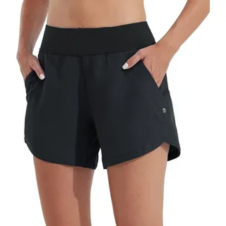 Willit Damen-Schwimmshorts mit hohem Bund, UV-Schutz 50+, Einlagefächer, 5", Schwarz, Größe 42