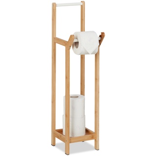 Relaxdays Toilettenpapierhalter stehend, Bambus, ohne Bohren, Ersatzrollenhalter Toilettenpapier, 72x17,5x24 cm, Natur, Faserplatte