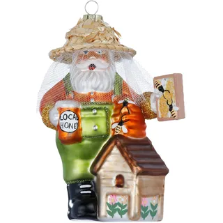 Holly & Jolly 1 Christbaumschmuck Glas 13cm Imker mit Bienenstock Figur Weihnachtsbaum Anhänger Christbaumanhänger Weihnachtsbaumschmuck Weihnachtsdeko Glasfigur