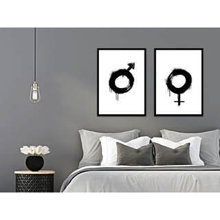 artissimo Mehrteilige Bilder Bilder-Set gerahmt je 51x71cm Spruch-Bilder mit Rahmen Poster Spruch, Bilder fürs Schlafzimmer: Zeichen Mann und Frau weiß