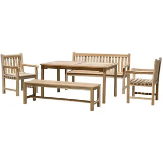 SIT Möbel Outdoor-Sitzgruppe | 2 Armlehnstühle, 2 Bänke, 1 Tisch | Teakholz | 19001-72 | Serie GARTEN - Braun