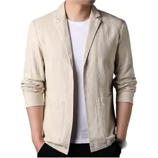 LIRU Anzüge & Sakkos Für Herren,Herren Lässige Leinen Anzug Ohne Knöpfe Jacke Große Taschen Sport Blazer Mantel Stilvolle Khaki Regular Fit Blazer Geeignet Für Party Date Prom Smart Blazer, 3XL