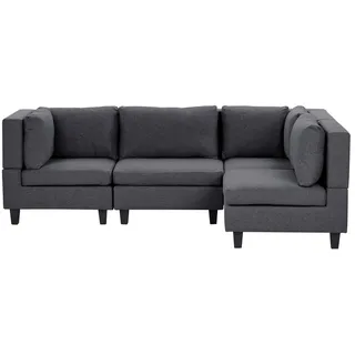 BELIANI 4-Sitzer Ecksofa Linksseitig Dunkelgrau Stoffbezug mit Kissen Schwarze Beine Modular Modern Modulsofa Wohnlandschaft Wohnzimmer Wohnecke - Grau