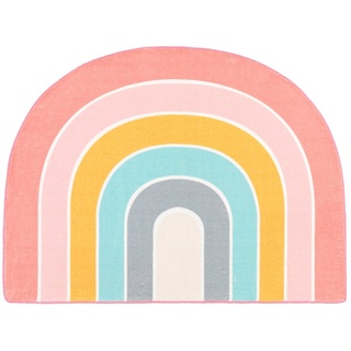 Kinderteppich Niloya 366, Paco Home, halbrund, Höhe: 12 mm, Spielteppich, Kurzflor, Motiv Regenbogen, waschbar rosa