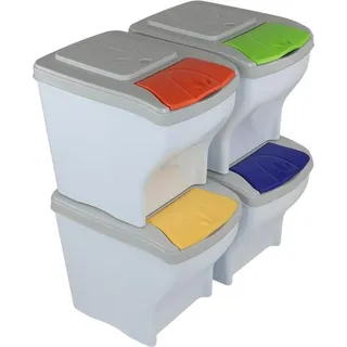 Mülltrennsystem Küche 4 Fach Freistehend Stapelbar Küche Schrank 60er Unterschrank 4 x 20 L Mülleimer Abfalleimer Mülltrenner Müllsortierer