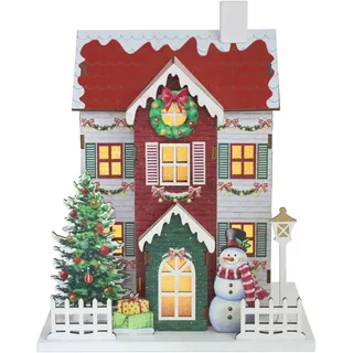PE Weihnachtshaus aus Holz mit Beleuchtung, kleine Geschenke, Tischdekoration, Chome Geschenke, Festliche Feiertagsdekoration, 19,7 x 15,5 x 24 cm