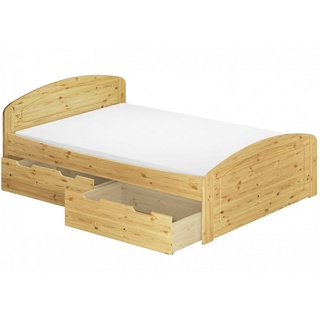 ERST-HOLZ Bett Doppelbett mit drei Schubladen Kiefer massiv 160x200, Kieferfarblos lackiert