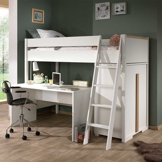 Hochbett mit Schreibtisch und Schrank Skandi Design (dreiteilig)