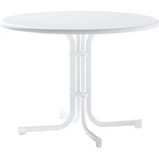 Sieger Boulevard-Klapptisch mit mecalit-Pro-Platte Ø 100 x 72 cm weiß/marmordekor weiß