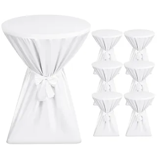 Showgeous 6er-Set Premium Stehtischhussen 70 cm Weiß: Rutschfeste, waschbare Tischhussen für Stehtische Ø 70-75 cm mit Verstärkungen an den Tischfüßen und Schleifenband