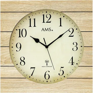 Funkwanduhr AMS "F5551", braun (sonomafarben), Wanduhren, B/H/L: 34cm x 5cm x 34cm, Made in Germany,Quarz,Holz,Wohnzimmer,Küche,Arbeitszimmer,Esszimmer