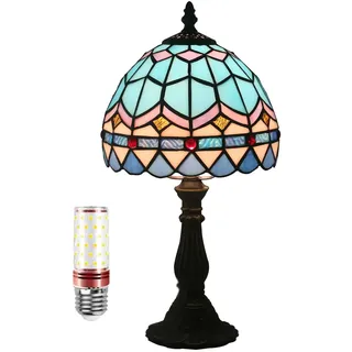Uziqueif Blau Tiffany lampe, Tiffany Style Tischlampe 8 Zoll, Vintage Buntglas Lampen, Tischlampen Für Wohnzimmer Schlafzimmer Nachttischlampe Büro, Metallsockel, Mediterraner Stil