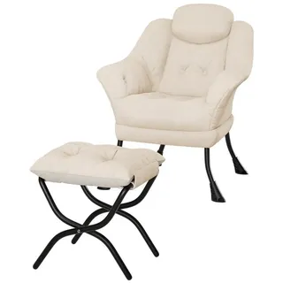 GarveeMore Ohrensessel Relaxsessel mit Hocker Ohrensessel Polstersessel Faulsessel beige