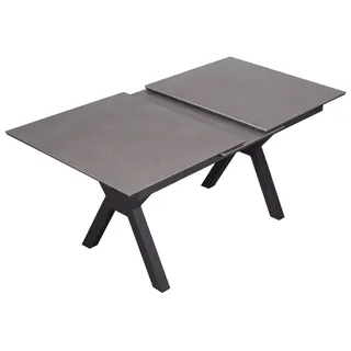 MR.DEKO Gartentisch ausziehbar Granada 160–210x90cm Aluminium Keramikplatte (Ausziehbarer Gartentisch für Terrasse, Garten und Balkon, 1-St), Synchronauszug, Keramikplatte, wetterfestes Aluminiumgestell grau
