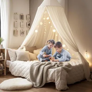Kinderbett Himmel mit Insektenschutznetz, 56x230x450cm, weiß - Weiß