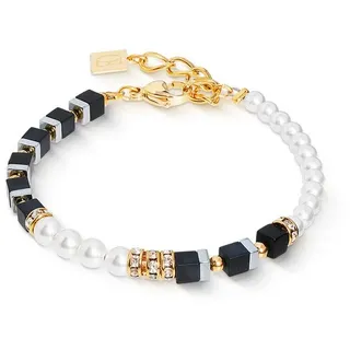 COEUR DE LION Armband Schmuck Edelstahl GeoCUBE® Precious Fusion Offset Würfelkette, Made in Germany - mit Schmucksteinen - mit Swarovski® Perle gelb|goldfarben|grau|schwarz