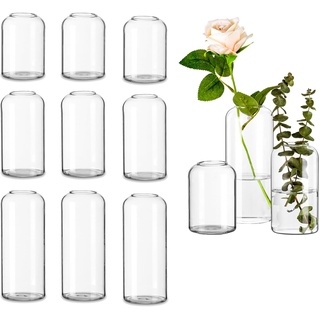 Glasseam Handmade Glasvase Zylinder Tischdeko Modern: 12er Blumen Vase Glas Rund Vasen Deko Set Schmal Blumenvase Kleine Tulpenvase Rosenvase Glaszylinder für Hochzeit Wohnzimmer Tulpen Rose