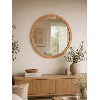 holz4home® Wandspiegel Rund mit Eichenholzrahmen I Runder Spiegel mit Massivholz Rahmen, inkl. Aufhängung Ø 80 cm