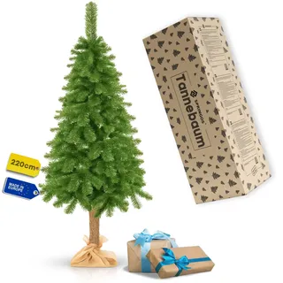SPRINGOS Künstlicher Weihnachtsbaum Kiefer Naturstamm Jutesack 220 cm Naturzapfen