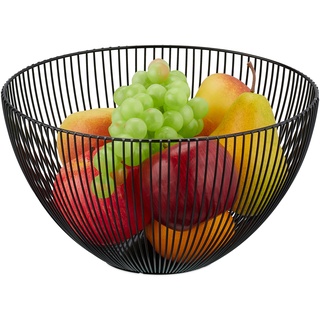 Relaxdays Obstschale Metall, runder Obstkorb, H x D: 14 x 25 cm, moderner Drahtkorb für Früchte & Gemüse, schwarz