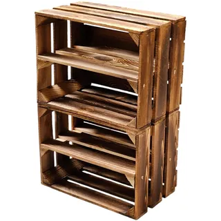Teramico Vintage Holzkisten 40 x 30 x 25cm geflammt | Weinkisten & Obstkisten | Set-Angebote (2er Set Boden Lang)
