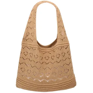 DOINEUFL Gehäkelte Strandtasche Damen – Leichte Häkeltasche als Sommer Umhängetasche, Gestrickte Tote Tasche im Netzdesign, Beach Bag für Urlaub, Reisen, Strand & Alltag