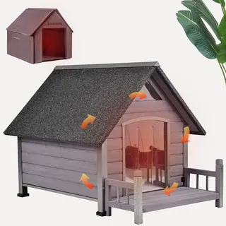 Seiyierr Hundehütte mit isoliertem Futter, wasserdichte Hundehütte für kleine bis große Hunde, für draußen 100% isoliert Welpenunterkunft mit erhöhtem Boden für den Winter(Grau)