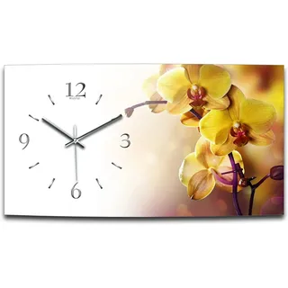 Kreative Feder Funkwanduhr 3D Design-Wanduhr „Orchidee“ aus gebürstetem Aluminium (ohne Ticken; flüsterleises Funkuhrwerk; außergewöhnlich, modern) gelb 80 cm x 40 cm