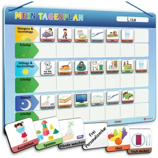 Likarto Magnettafel Tagesplaner für Kinder Montessori Magnettafel Kinder inkl. 152 Magnete, Mit Kordel - Komplett beschreib- und abwischbar blau